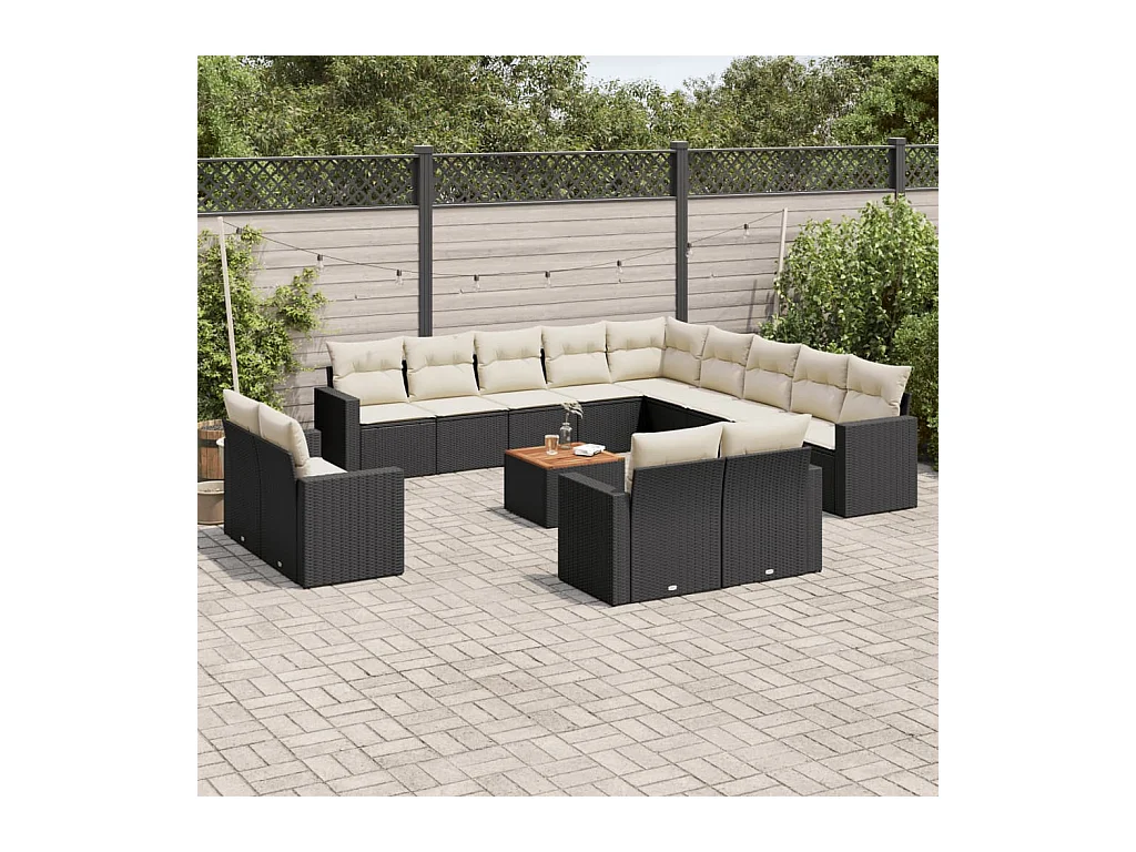 14-tlg. Garten-Sofagarnitur mit Kissen Schwarz Poly Rattan