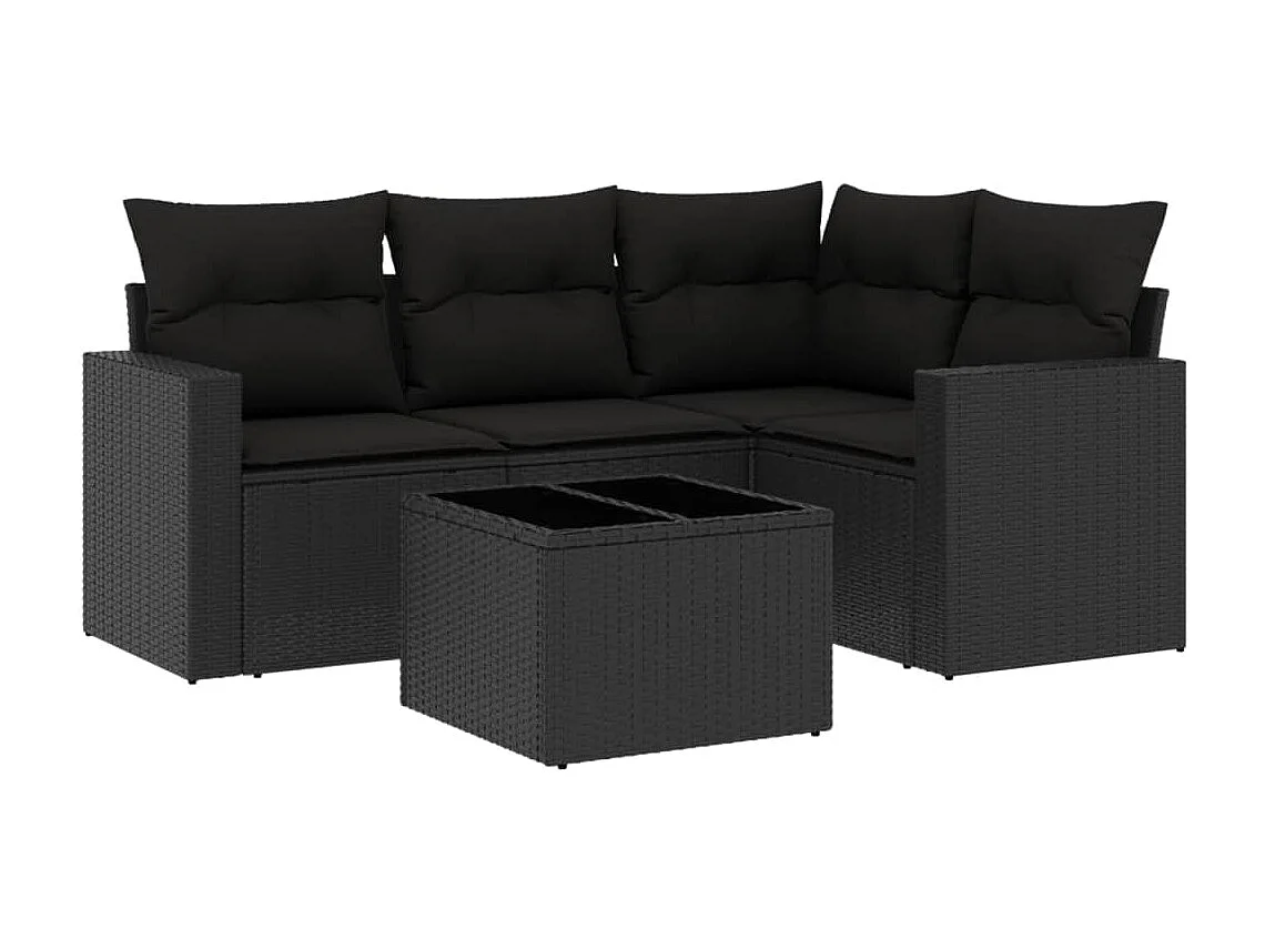 5-tlg. Garten-Sofagarnitur mit Kissen Schwarz Poly Rattan