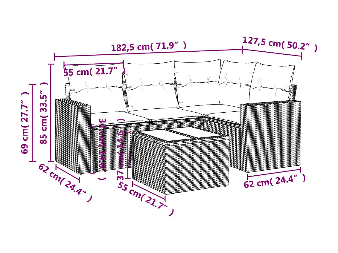 5-tlg. Garten-Sofagarnitur mit Kissen Schwarz Poly Rattan