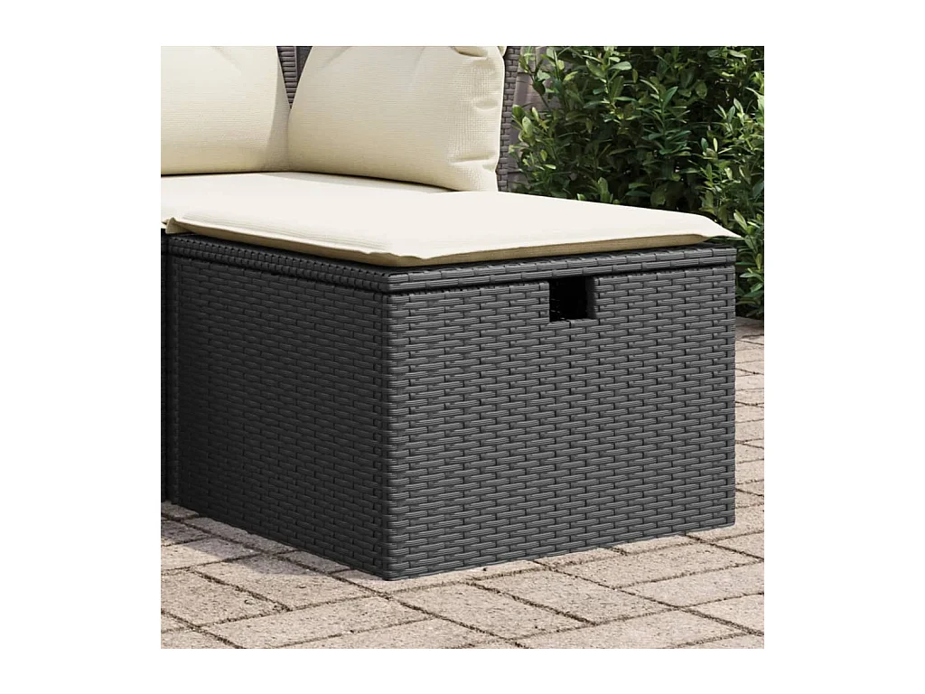 Tabouret de jardin avec coussin noir 55x55x37 cm résine tressée
