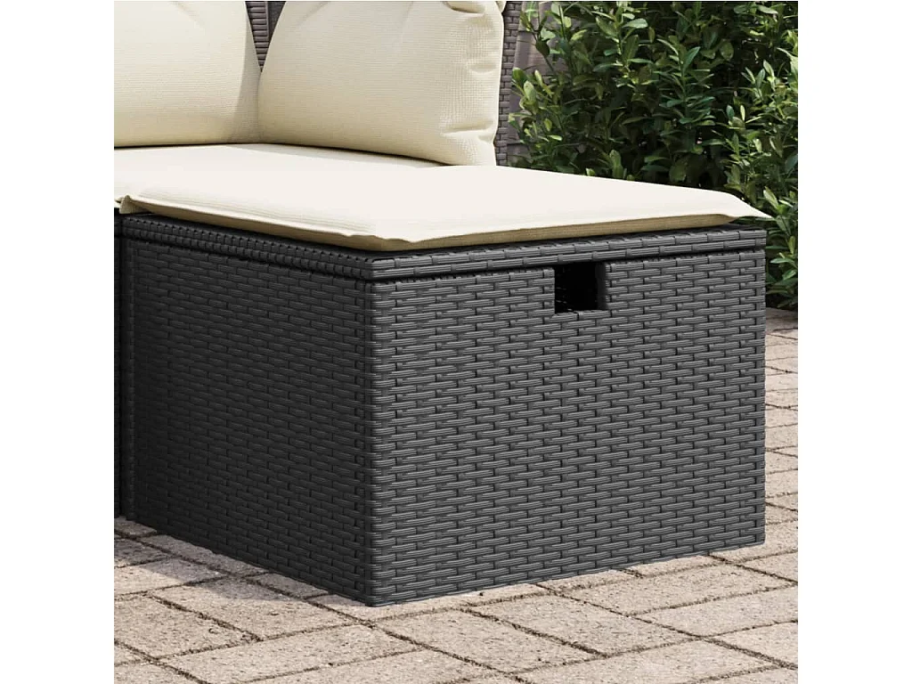 Tabouret de jardin avec coussin noir 55x55x37 cm résine tressée