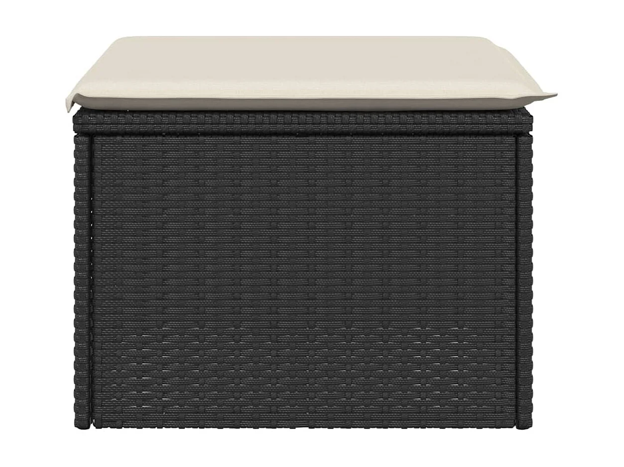 Tabouret de jardin avec coussin noir 55x55x37 cm résine tressée