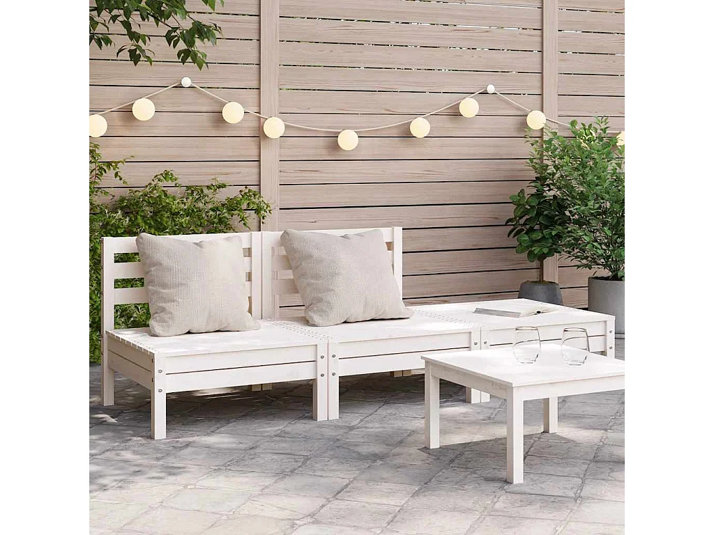 Canapé de jardin 3 places blanc bois de pin massif