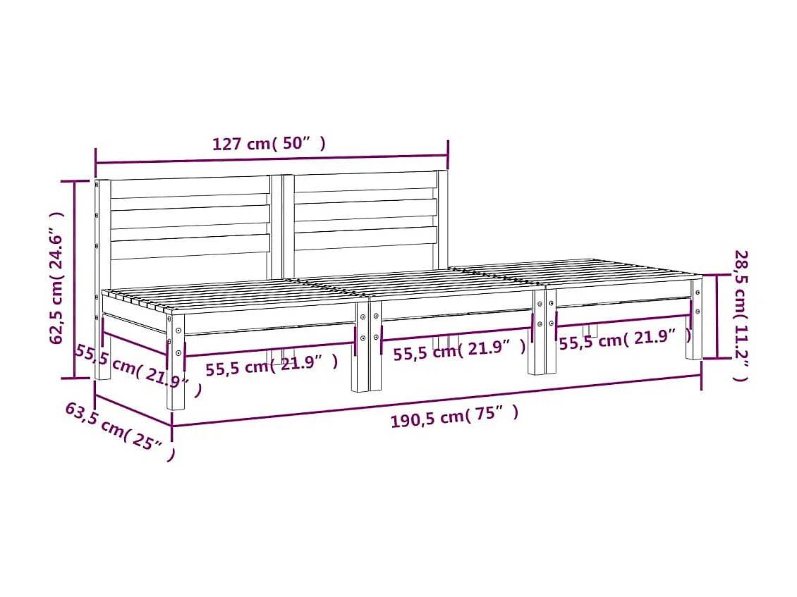 Canapé de jardin 3 places blanc bois de pin massif