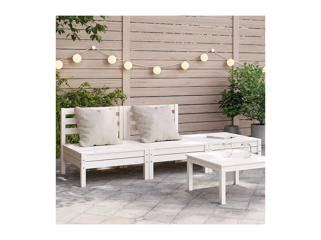 Canapé de jardin 3 places blanc bois de pin massif