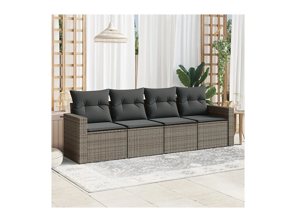 Salon de jardin 4 pcs avec coussins gris résine tressée