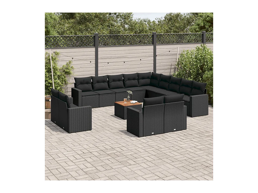 Set Divani da Giardino 14pz con Cuscini in Polyrattan Nero