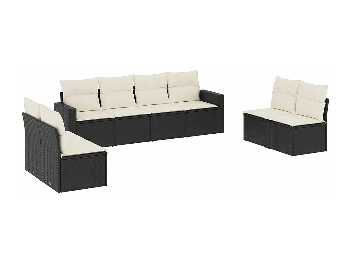 Salon de jardin 8 pcs avec coussins noir résine tressée