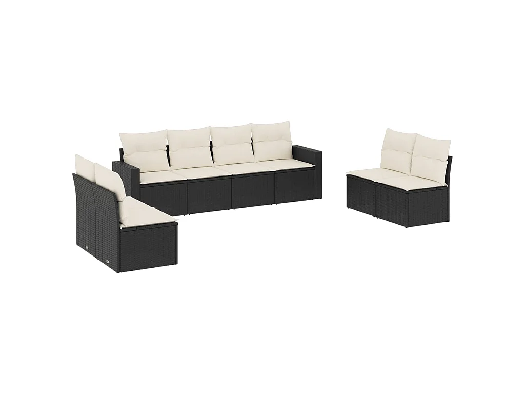 8-delige Loungeset met kussens poly rattan zwart
