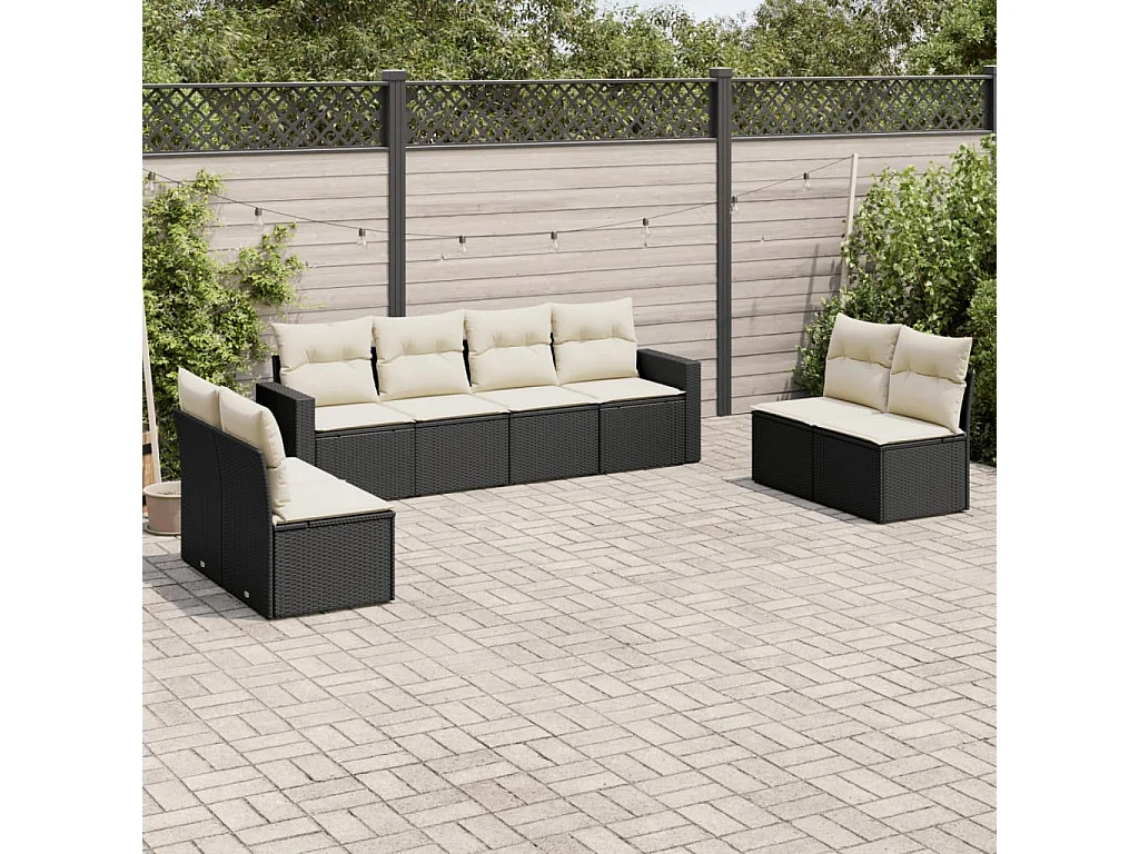 8-delige Loungeset met kussens poly rattan zwart