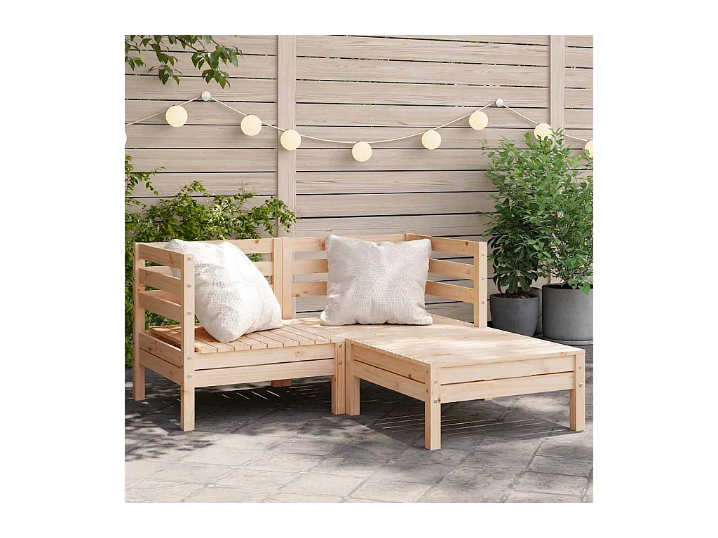 Canapé de jardin 2 places et repose-pied bois pin massif