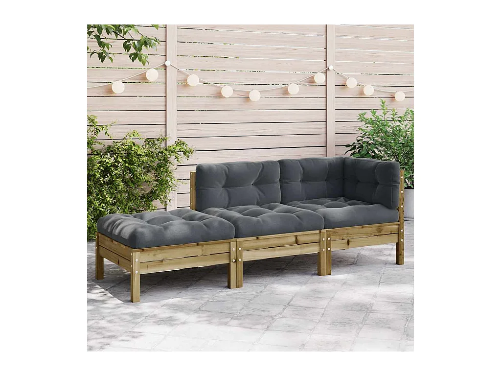 Canapé de jardin avec coussins et repose-pied 3 places