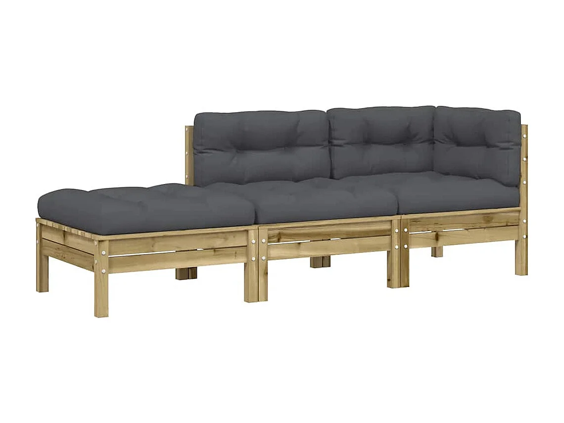 Canapé de jardin avec coussins et repose-pied 3 places