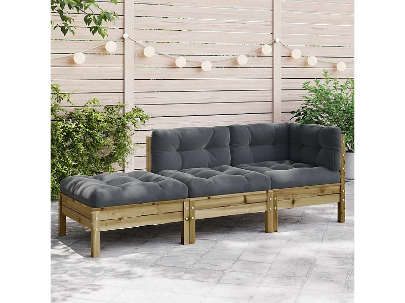 Canapé de jardin avec coussins et repose-pied 3 places