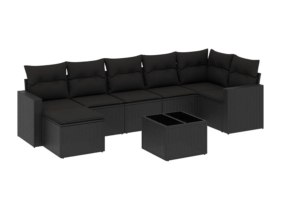 Zestaw modułowych sof ogrodowych z pojemnikiem i poduszkami z czarnego plecionego rattanu