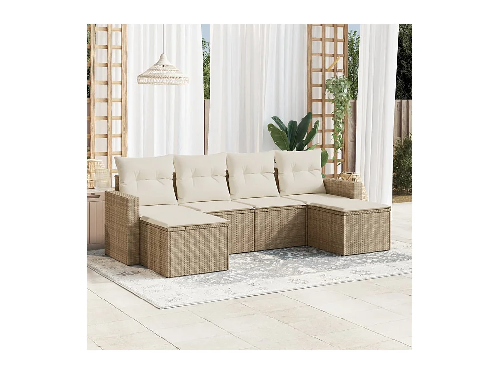 Juego de sofás jardín con cojines 6 pzas ratán sintético beige