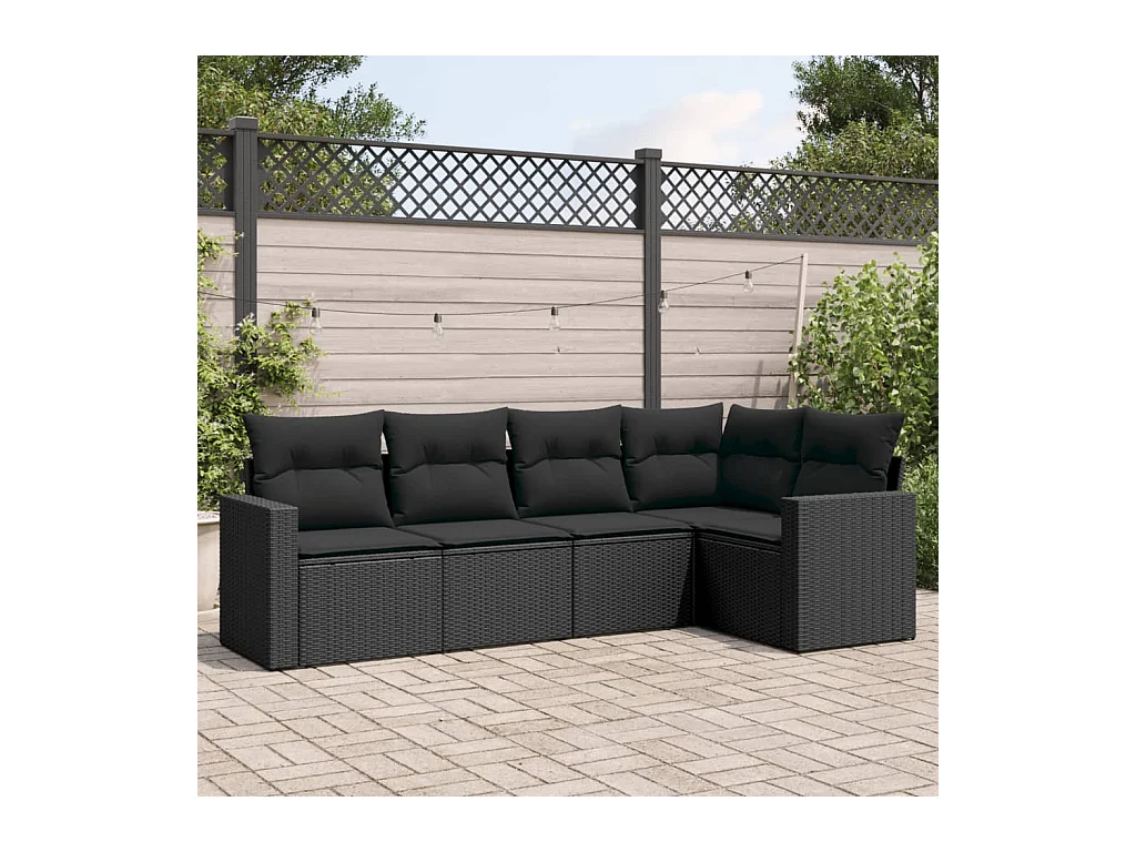 Salon de jardin 5 pcs avec coussins noir résine tressée