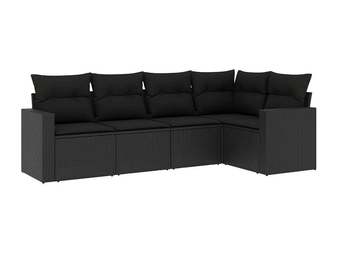 Salon de jardin 5 pcs avec coussins noir résine tressée