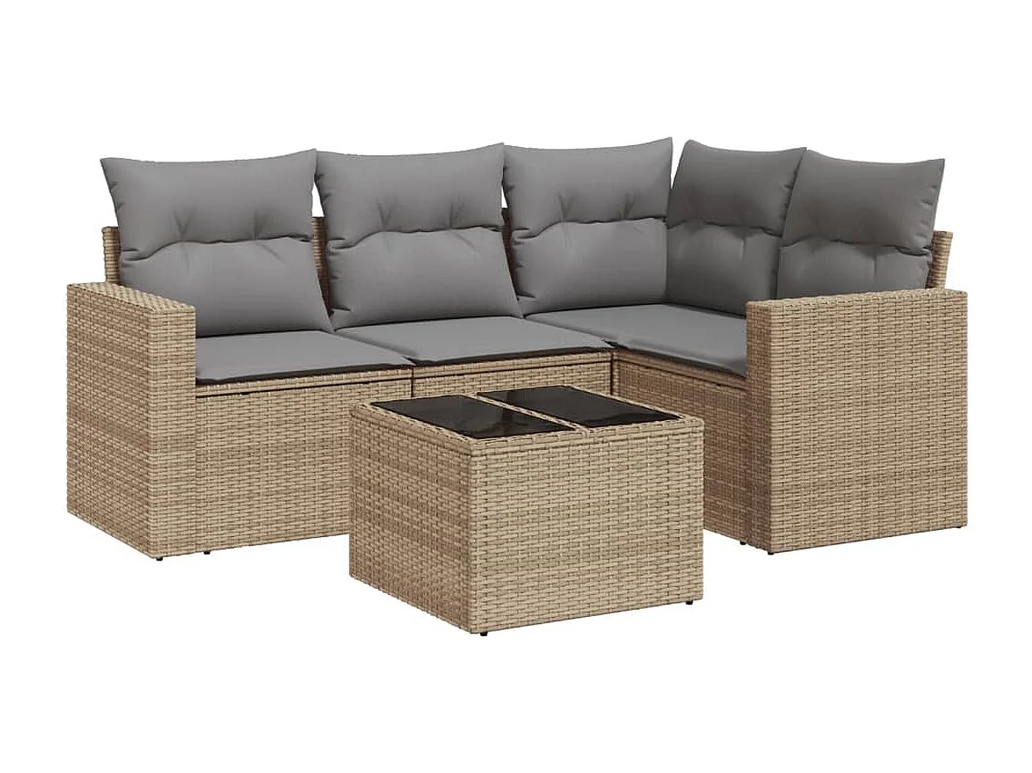 Salon de jardin avec coussins 5 pcs beige résine tressée