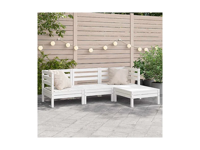 Canapé de jardin 3 places et repose-pied blanc bois pin massif