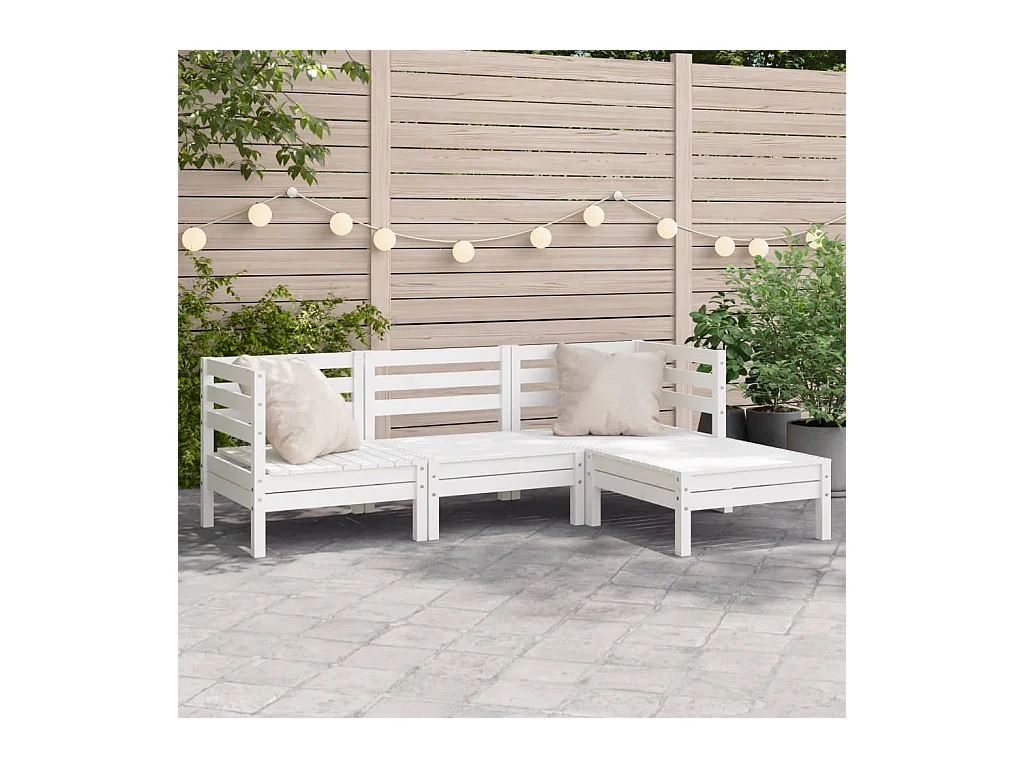 Canapé de jardin 3 places et repose-pied blanc bois pin massif