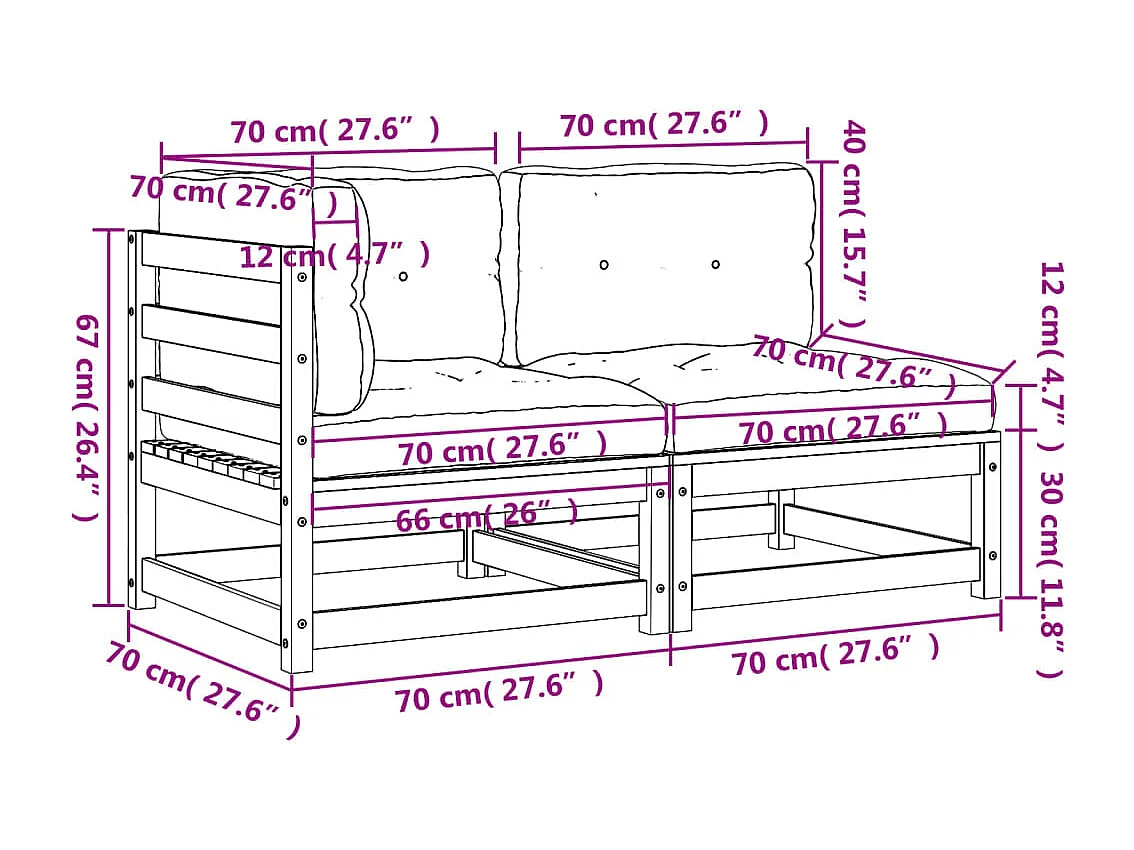 Gartensofa mit Kissen 2-Sitzer Massivholz Douglasie