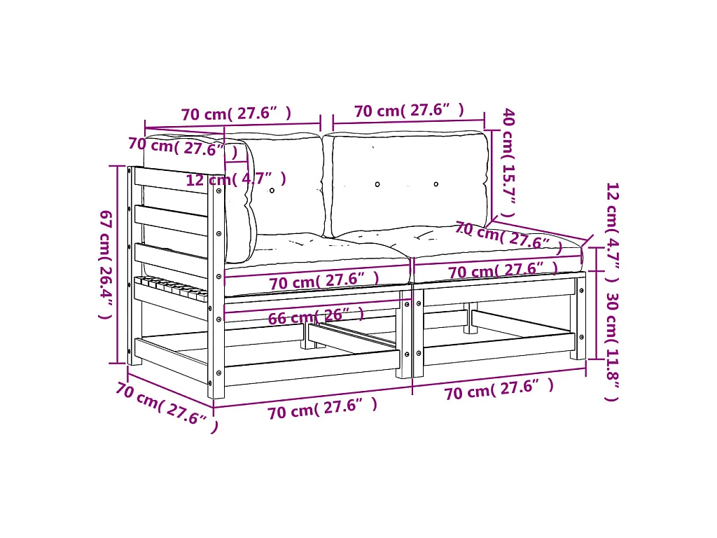Gartensofa mit Kissen 2-Sitzer Massivholz Douglasie