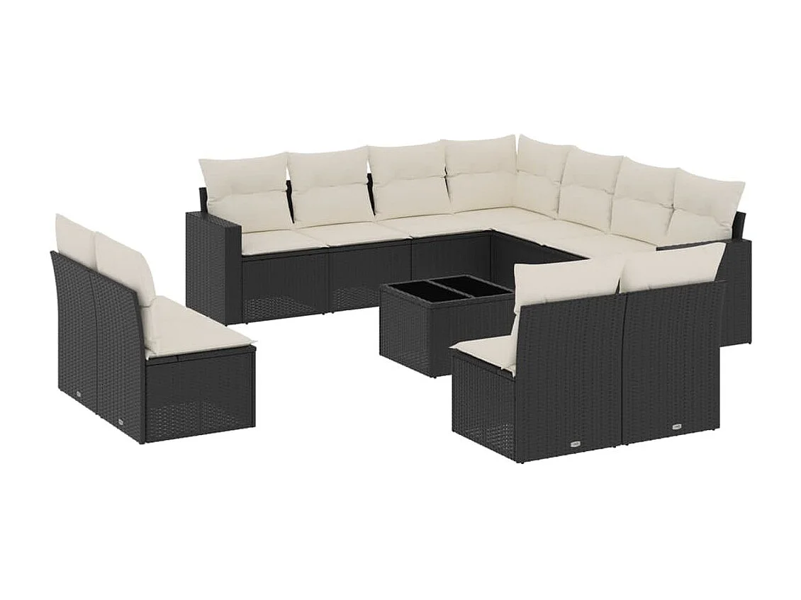 12 pcs conjunto de sofás de jardim c/ almofadões vime PE preto