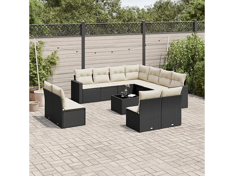 Salon de jardin 12 pcs avec coussins noir résine tressée