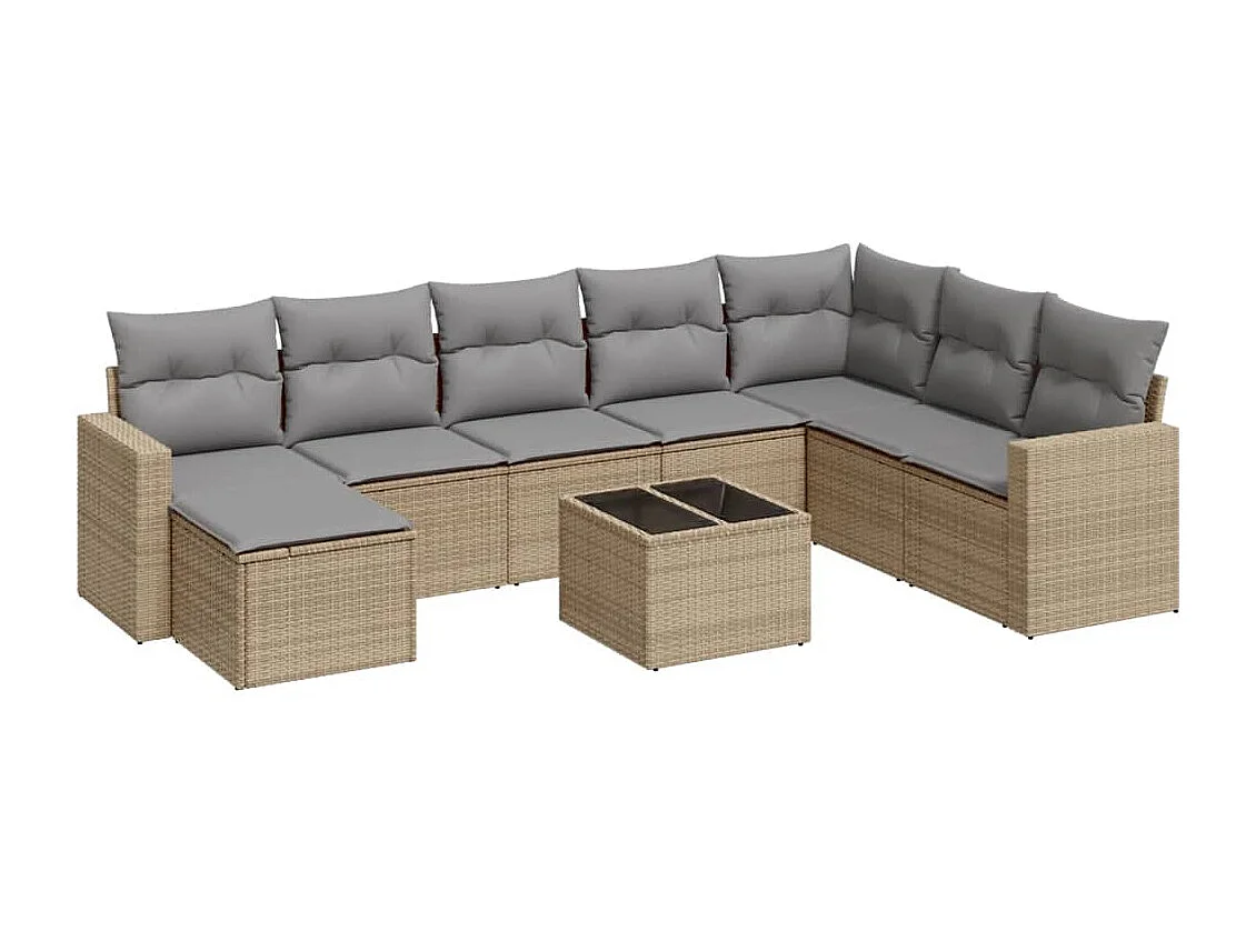 Salon de jardin avec coussins 9 pcs beige résine tressée