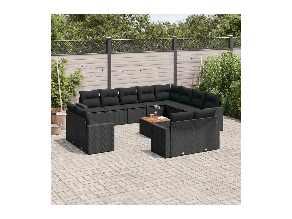 13-tlg. Garten-Sofagarnitur mit Kissen Schwarz Poly Rattan