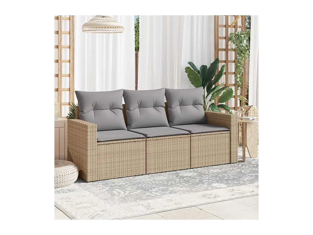 Salon de jardin avec coussins 3 pcs beige résine tressée