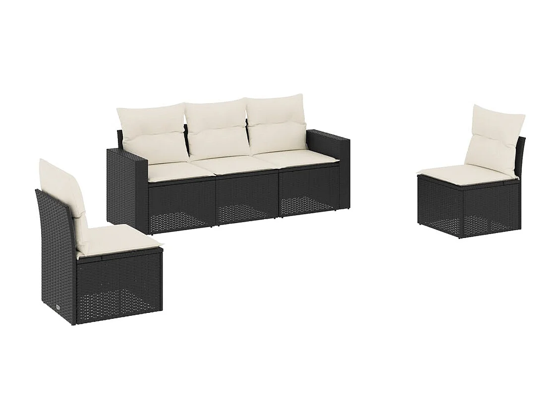 5-delige Loungeset met kussens poly rattan zwart