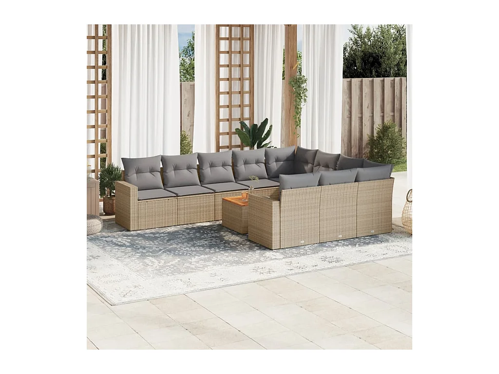11-delige Tuinset met kussens poly rattan beige
