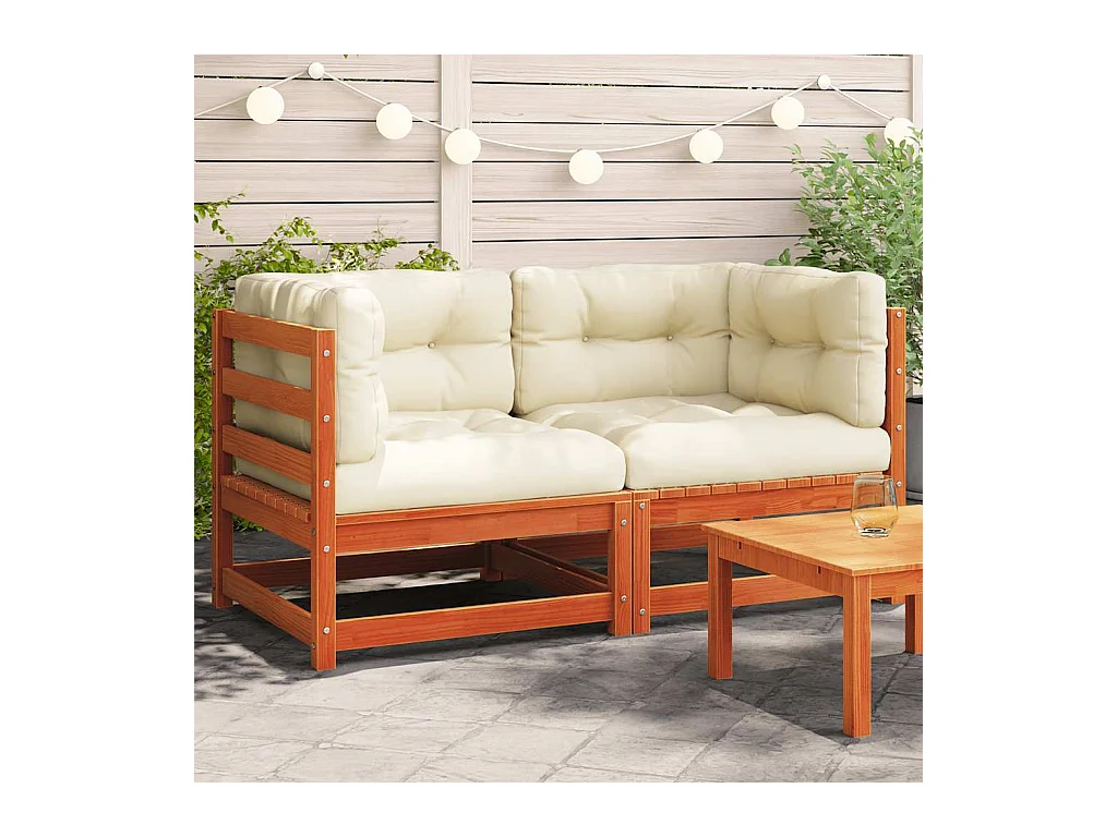 Canapés d'angle de jardin coussins 2 pcs cire marron pin massif