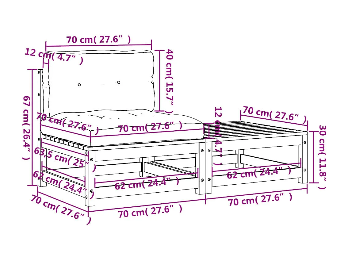 Gartensofa ohne Armlehnen mit Kissen und Hocker