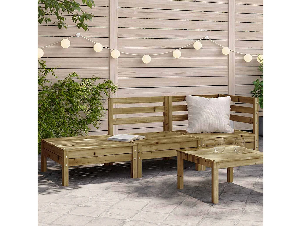 Sofá de 3 lugares para jardim pinho maciço impregnado