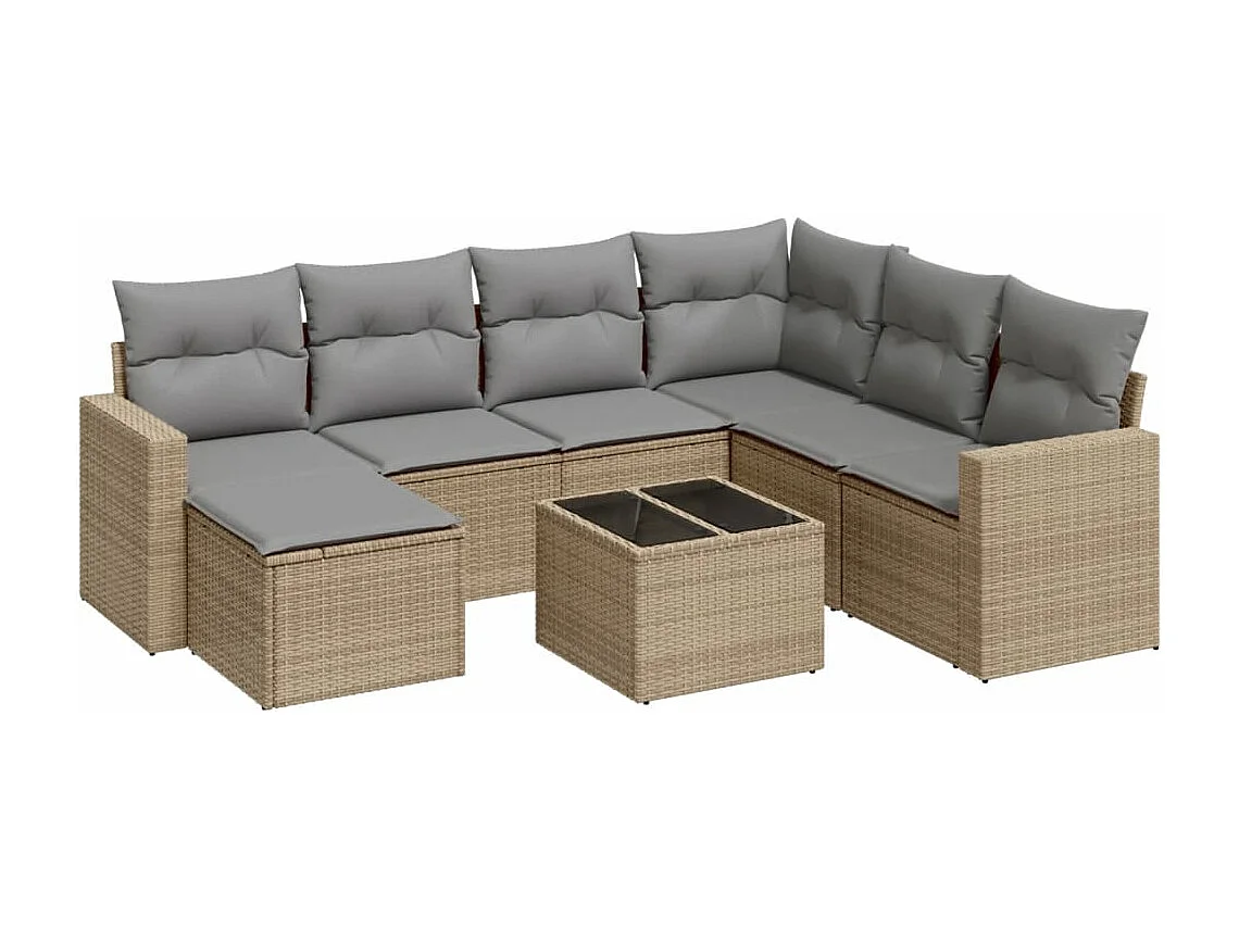 Set Divano da Giardino 8 pz con Cuscini Beige in Polyrattan