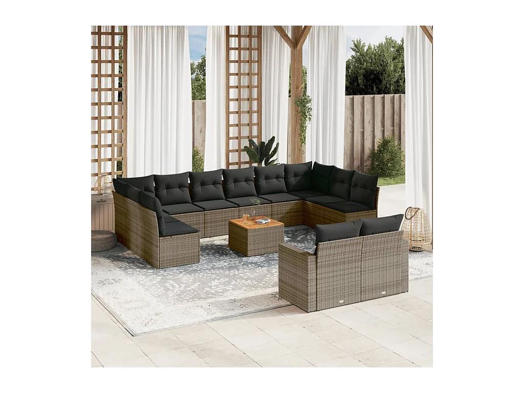 Set sofás de jardín con cojines 13 piezas ratán sintético gris