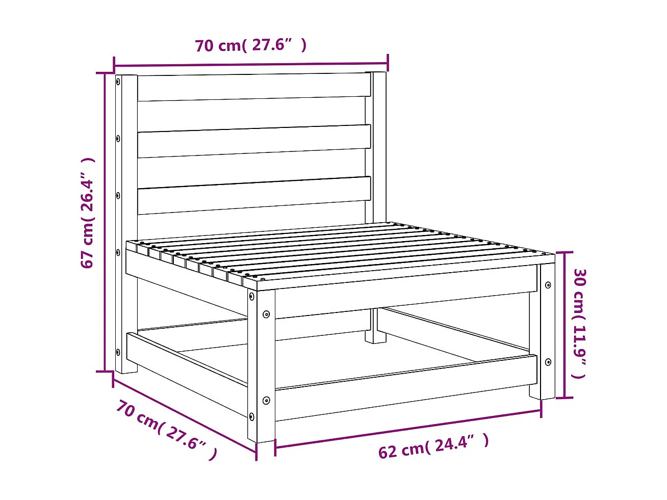 Canapés de jardin sans accoudoirs 2 pcs bois de pin massif