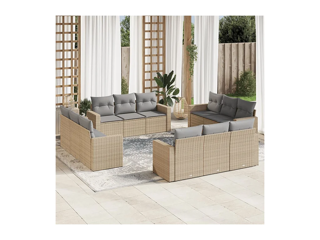 12-delige Loungeset met kussens poly rattan beige
