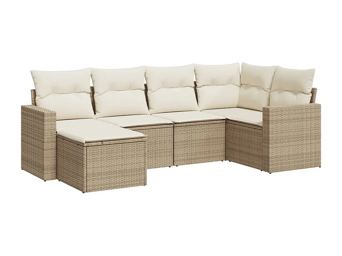 6-delige Loungeset met kussens poly rattan beige