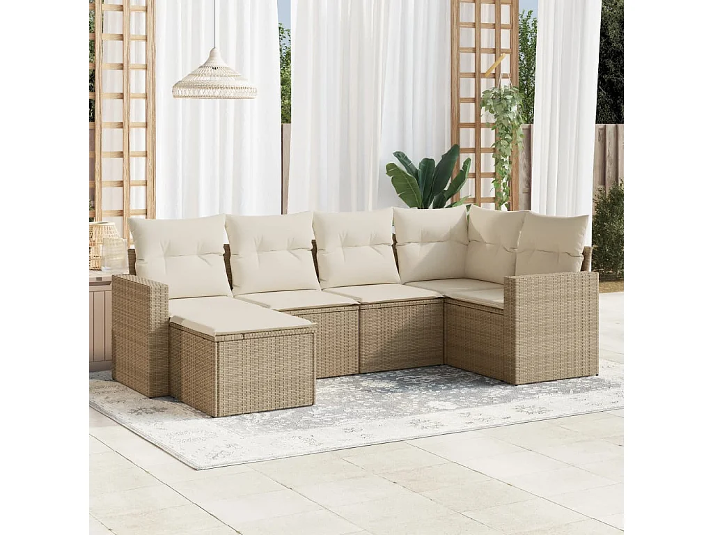 Salon de jardin avec coussins 6 pcs beige résine tressée