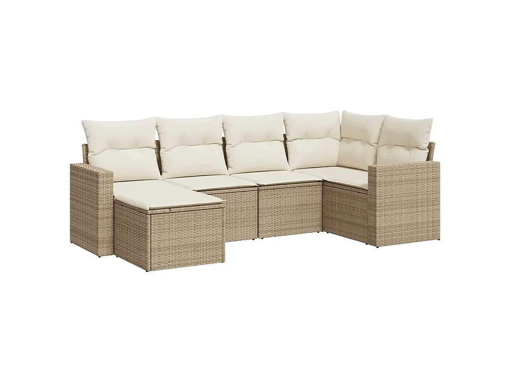 Salon de jardin avec coussins 6 pcs beige résine tressée