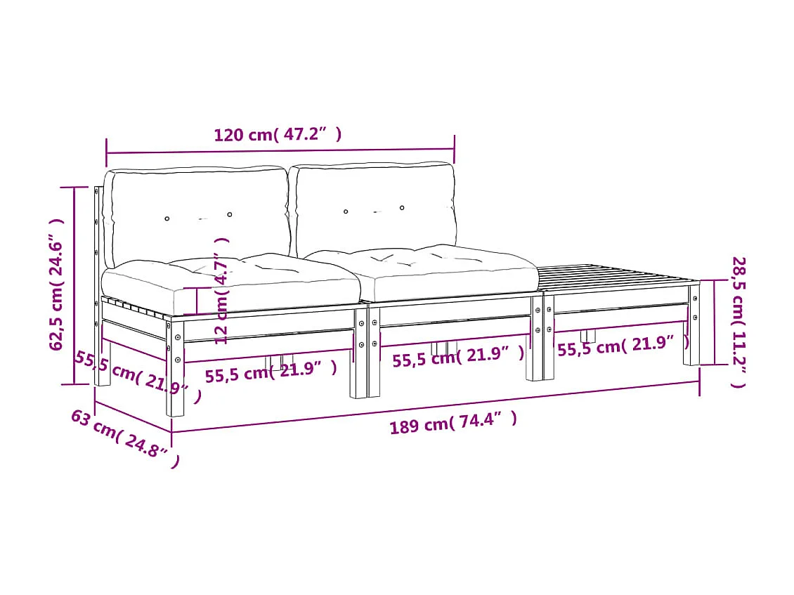Canapé de jardin avec coussins et repose-pied 2 places