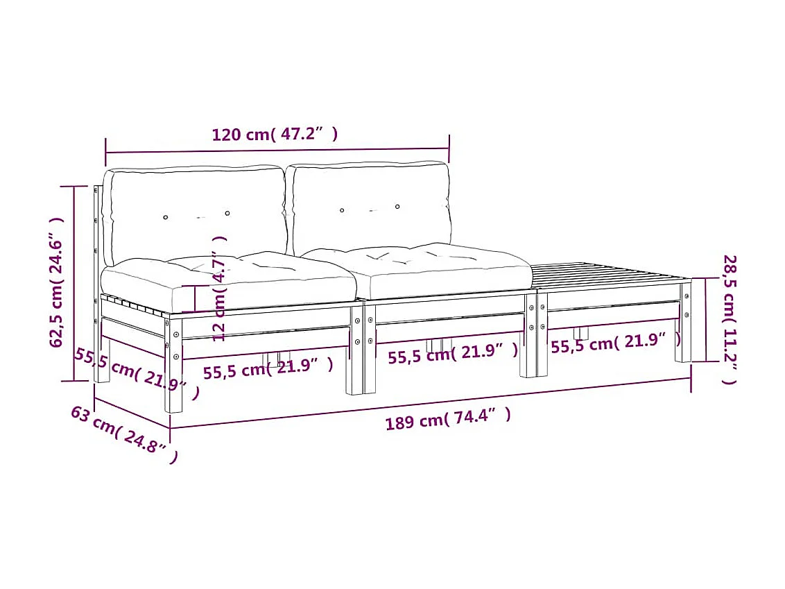 Canapé de jardin avec coussins et repose-pied 2 places