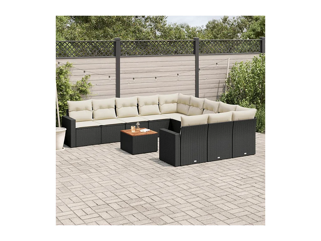 12-tlg. Garten-Sofagarnitur mit Kissen Schwarz Poly Rattan