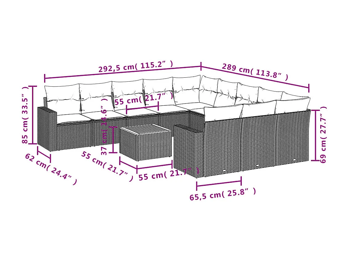 Salon de jardin 12 pcs avec coussins noir résine tressée