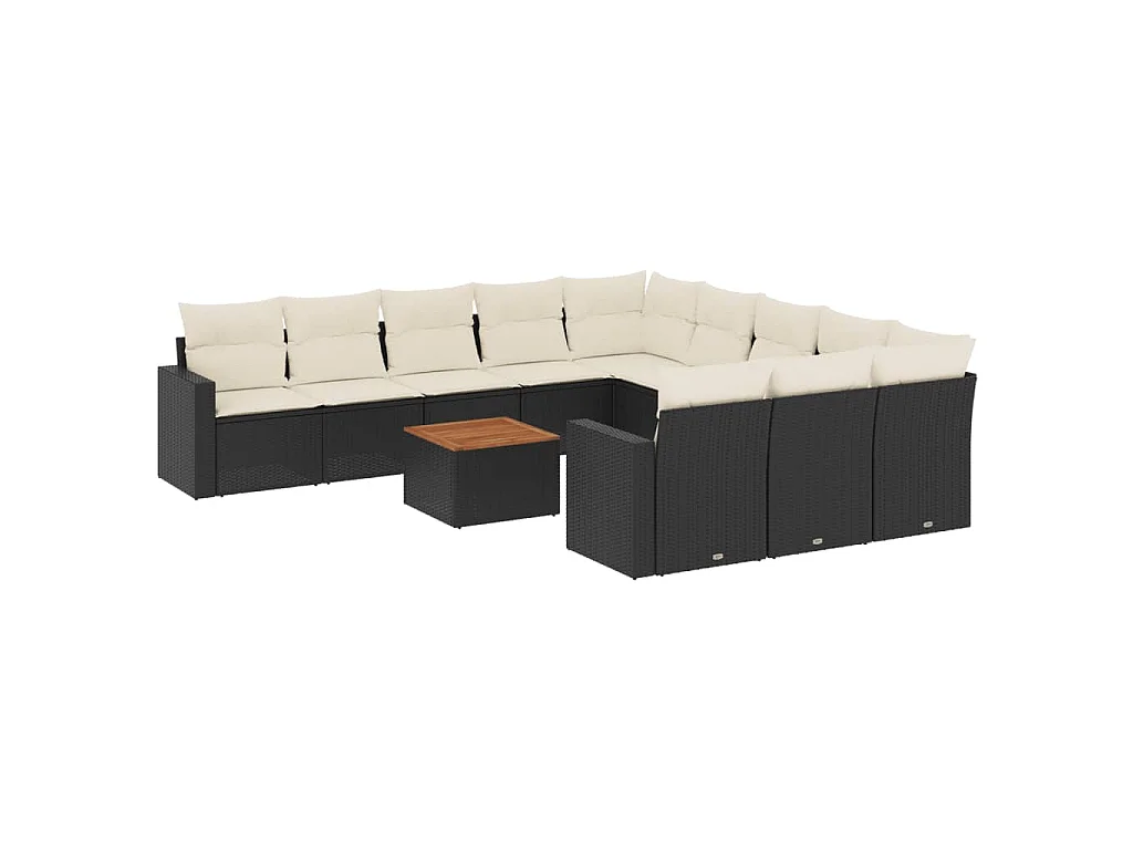 Salon de jardin 12 pcs avec coussins noir résine tressée