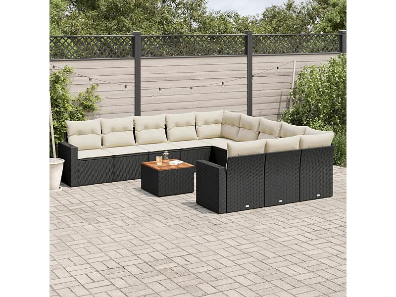 12-tlg. Garten-Sofagarnitur mit Kissen Schwarz Poly Rattan
